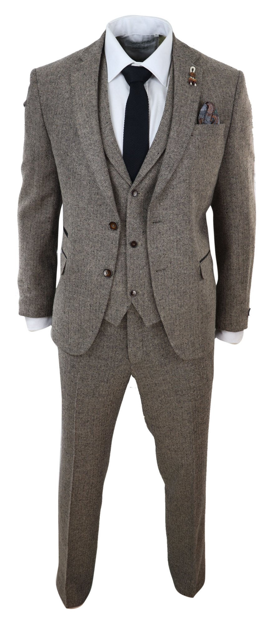 Oak-Brown Herringbone Tweed 3 Piece Suit