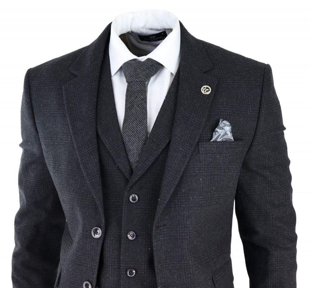 Men's Black Glen Check 3 Piece Suit