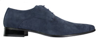 Mens Laced Pointed Suede Leather Blue Italian Design Shoes Smart Casual