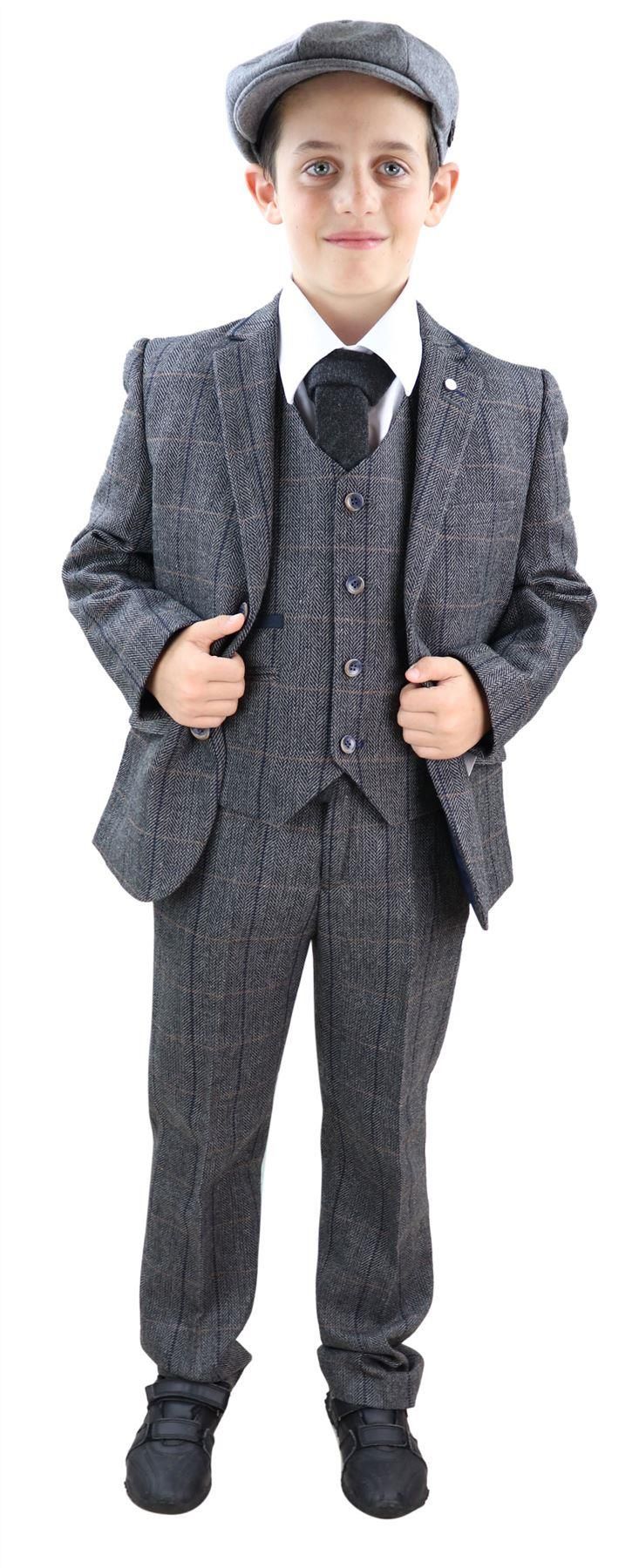Boys Grey Tweed 3 Piece Peaky Blinders Suit Albert - Wedding Suit