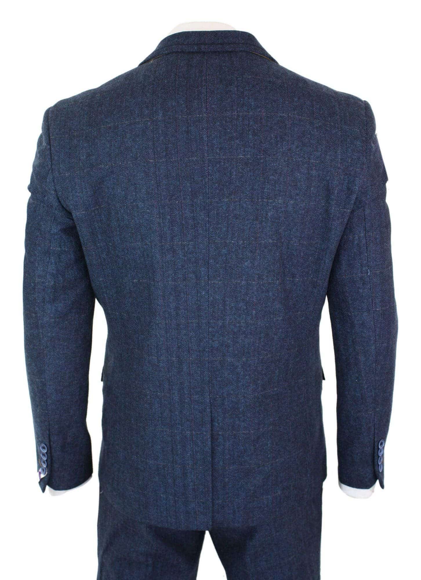 Cavani Carnegi - Mens 3 Piece Navy Blue Tweed Check 1920's Vintage Suit
