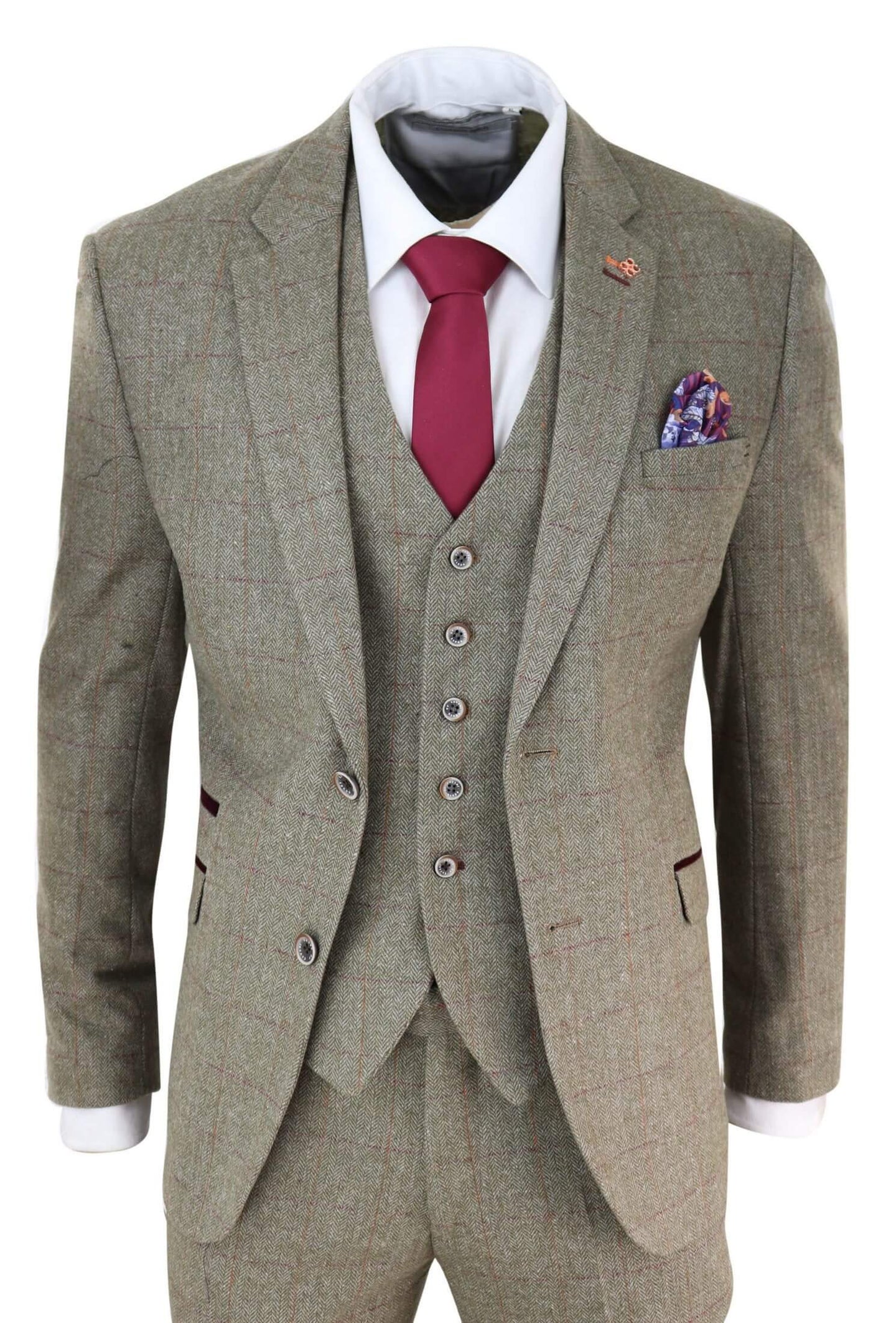 Mens Tweed Olive Green Check Suit