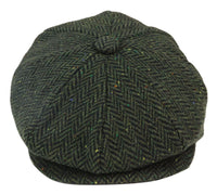 Mens Herringbone Tweed 8 Panel Cap Olive