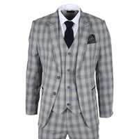 Knight Men's 3-Piece Grey and Blue Checked Suit