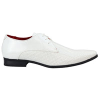 Mens Shoes Smart Formal Perforated Pointed Laced White Patent Leather PU
