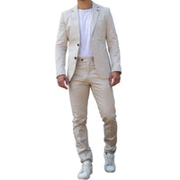 Mario - Men's 2 Piece Summer Suit Beige Office Wedding Classic Italian