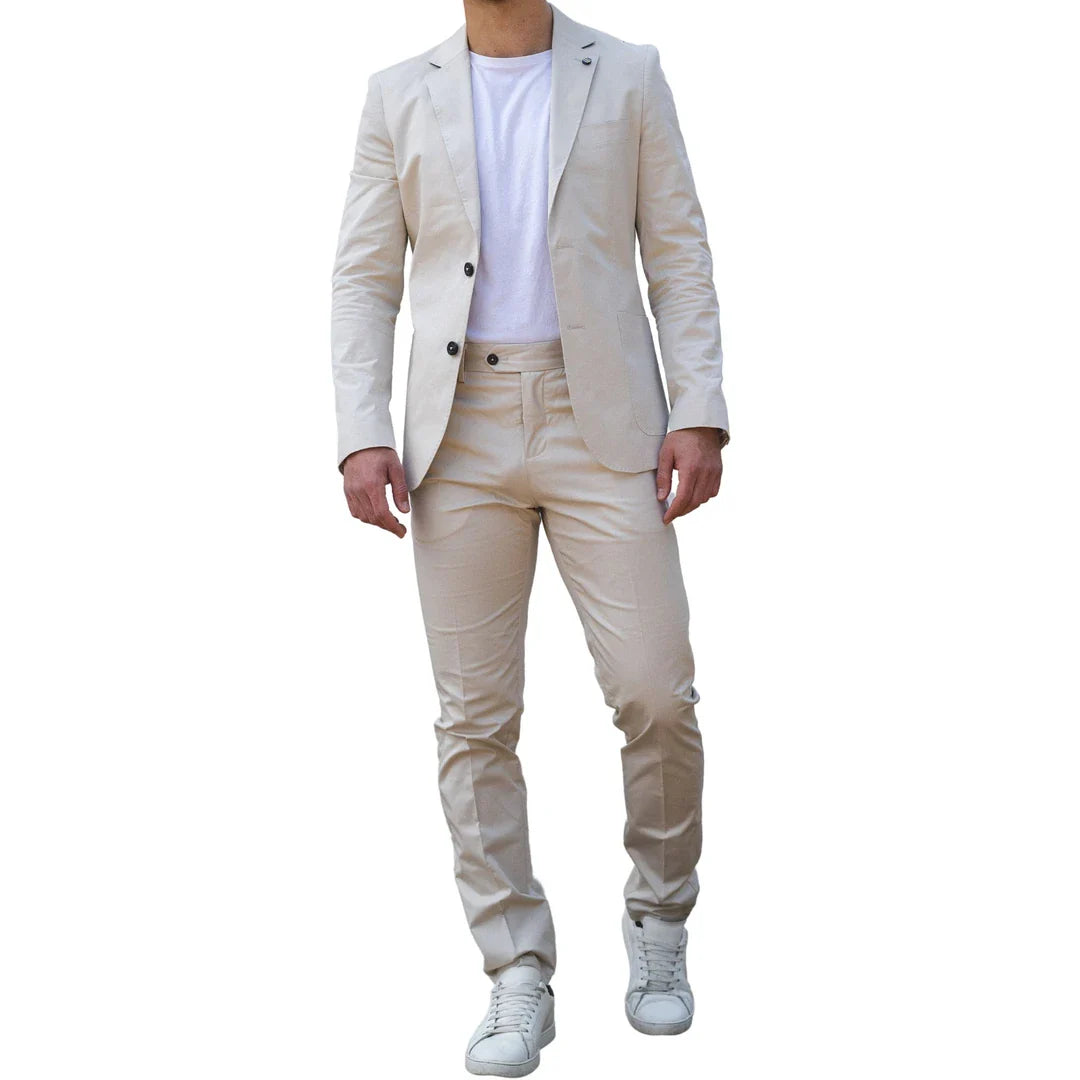 Mario - Men's 2 Piece Summer Suit Beige Office Wedding Classic Italian