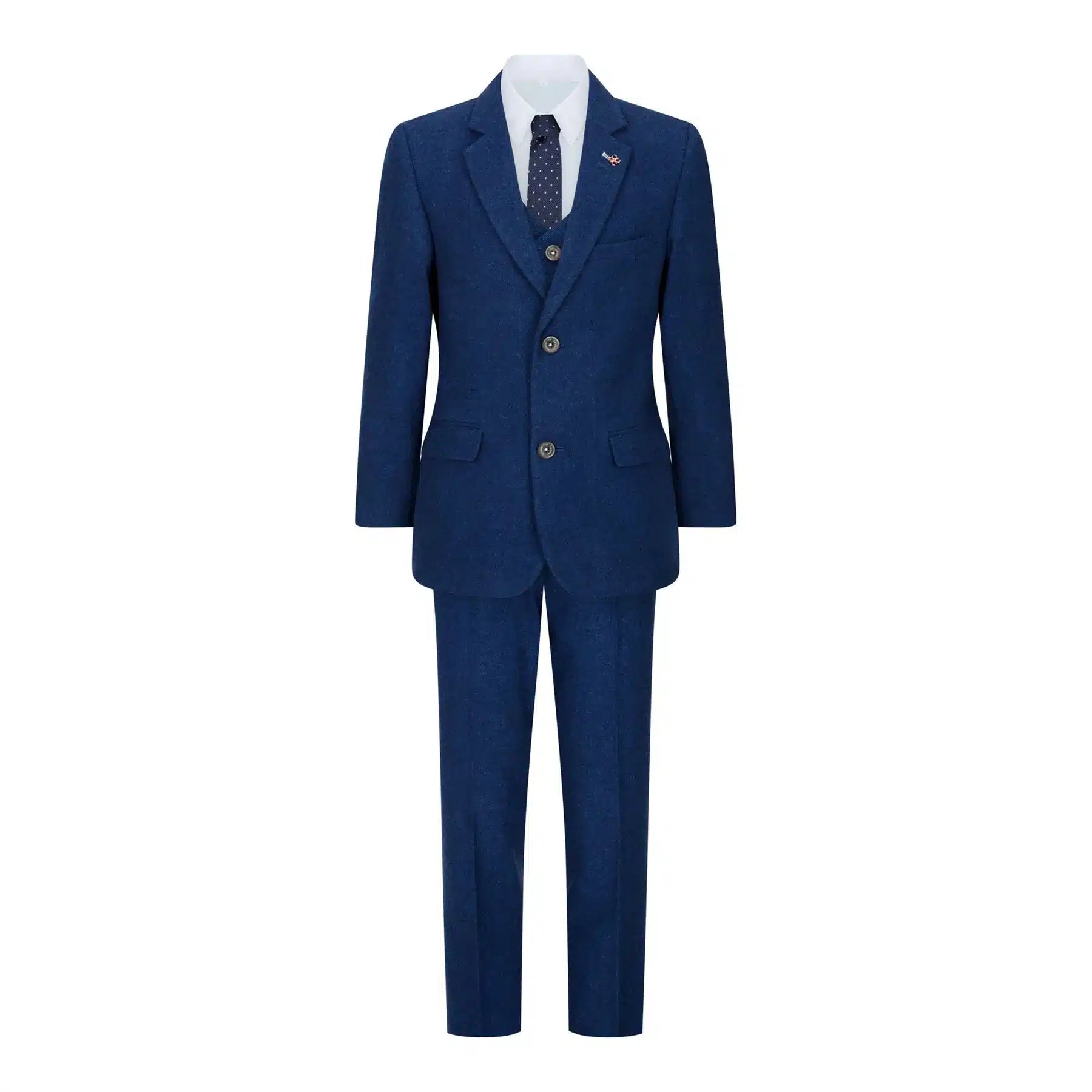 Boys 3 Piece Wool Suit Blue Tweed Vintage 1920s Classic 4 Pocket Waistcoat