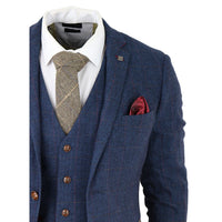 Scott Men's Blue 3-Piece Tweed Check Suit
