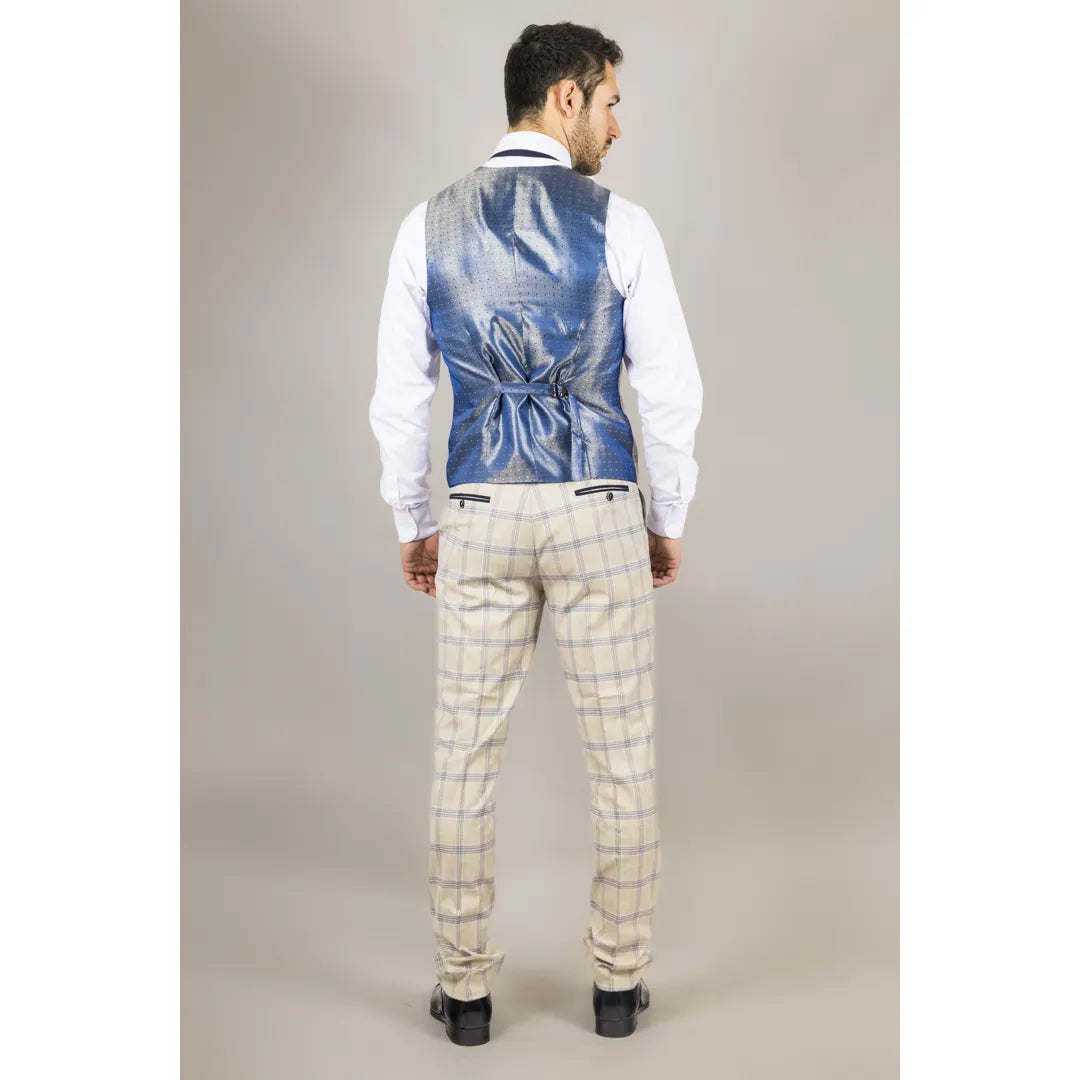 Warwick - Men's Beige Checked Waistcoat