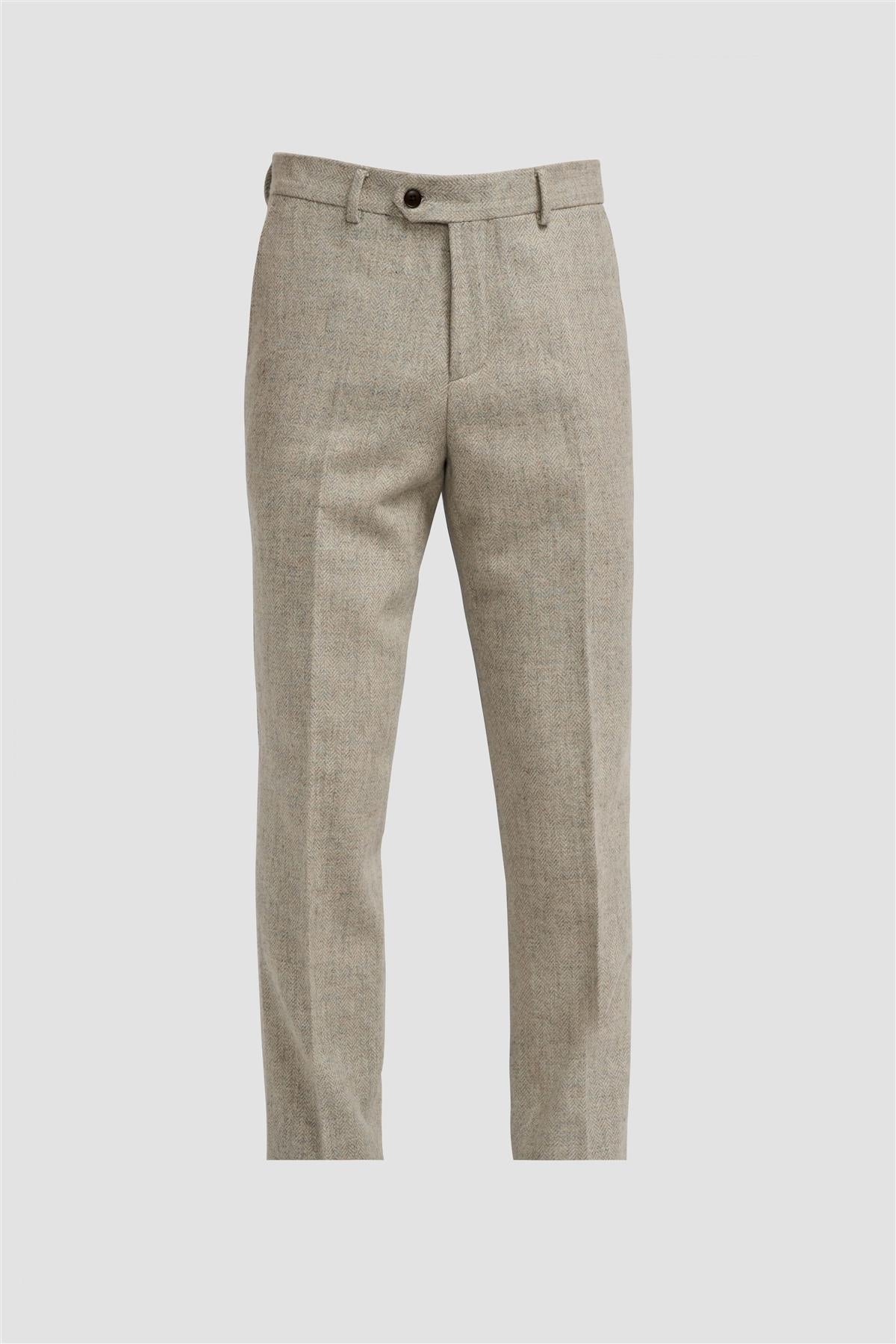 Thomas - Pantaloni da uomo in tweed a spina di pesce in misto lana grigio
