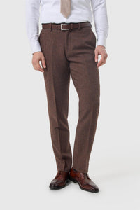 Thomas - Pantaloni da uomo in tweed a spina di pesce in misto lana marrone