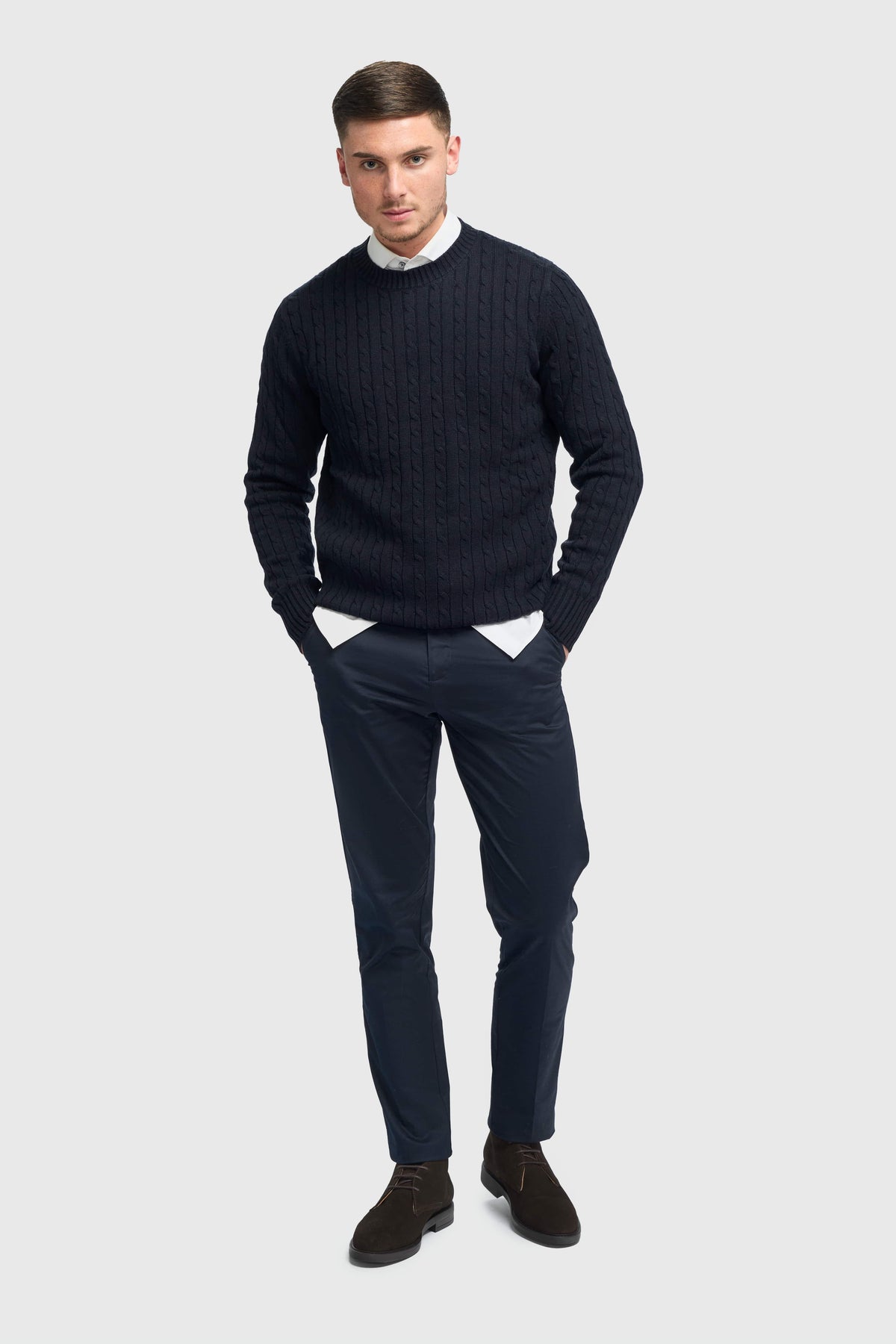Mario - Pantaloni classici estivi blu navy da uomo