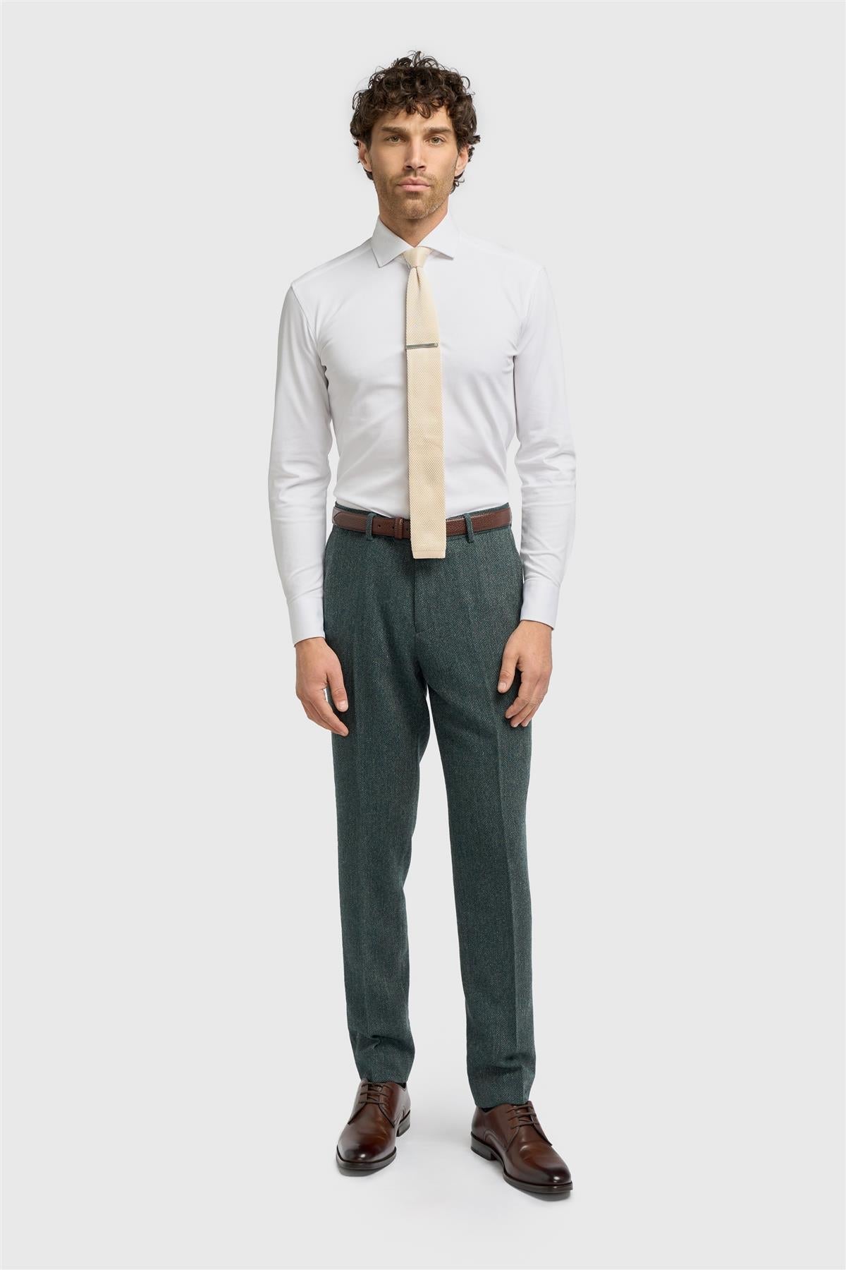 Thomas - Pantaloni da uomo in tweed a spina di pesce in misto lana color oliva