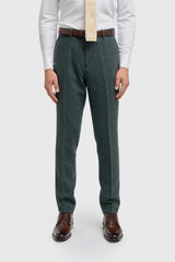 Thomas - Pantaloni da uomo in tweed a spina di pesce in misto lana color oliva
