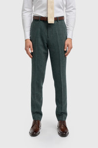 Thomas - Pantaloni da uomo in tweed a spina di pesce in misto lana color oliva