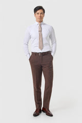Thomas - Pantaloni da uomo in tweed a spina di pesce in misto lana marrone