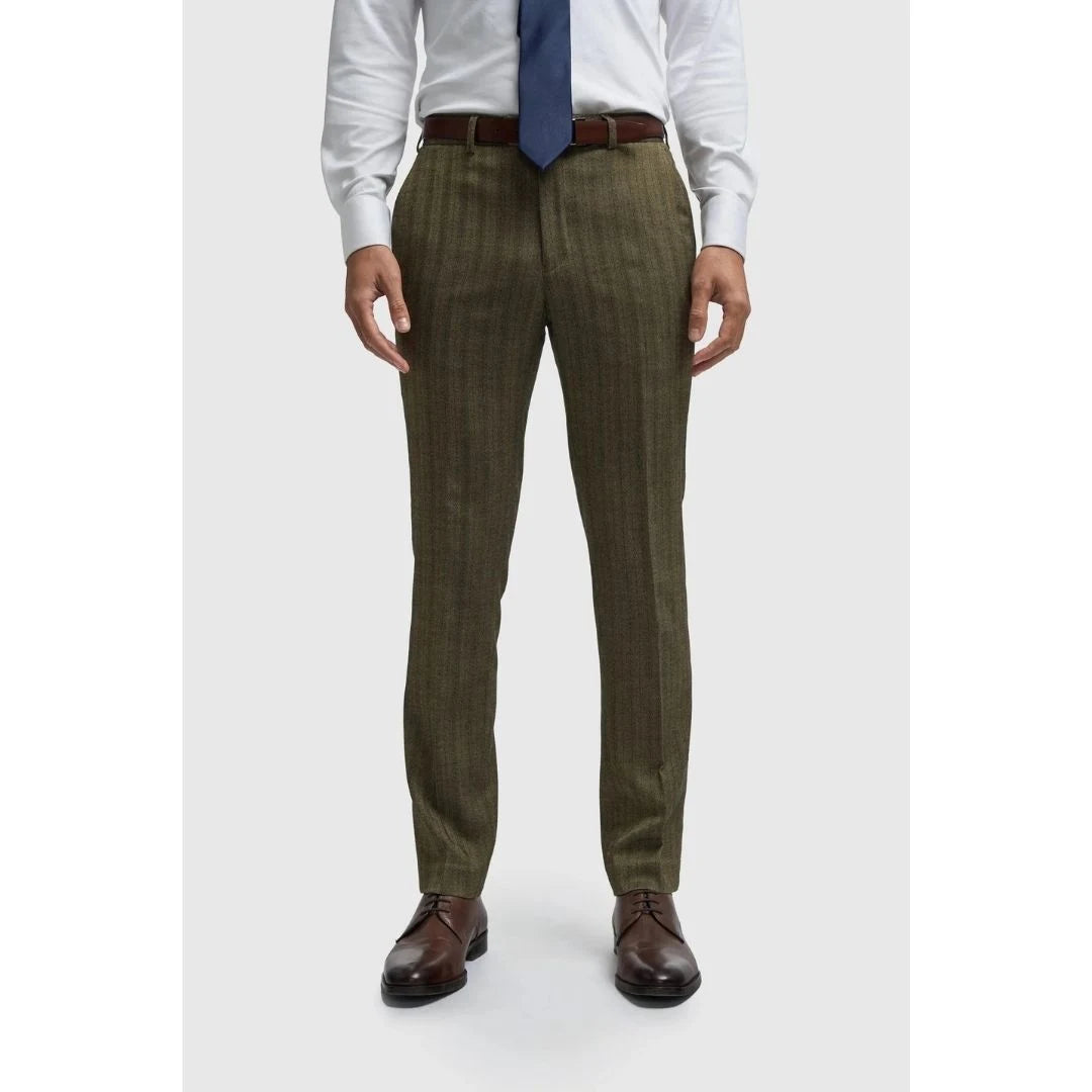Damon - Pantaloni in tweed verde oliva da uomo