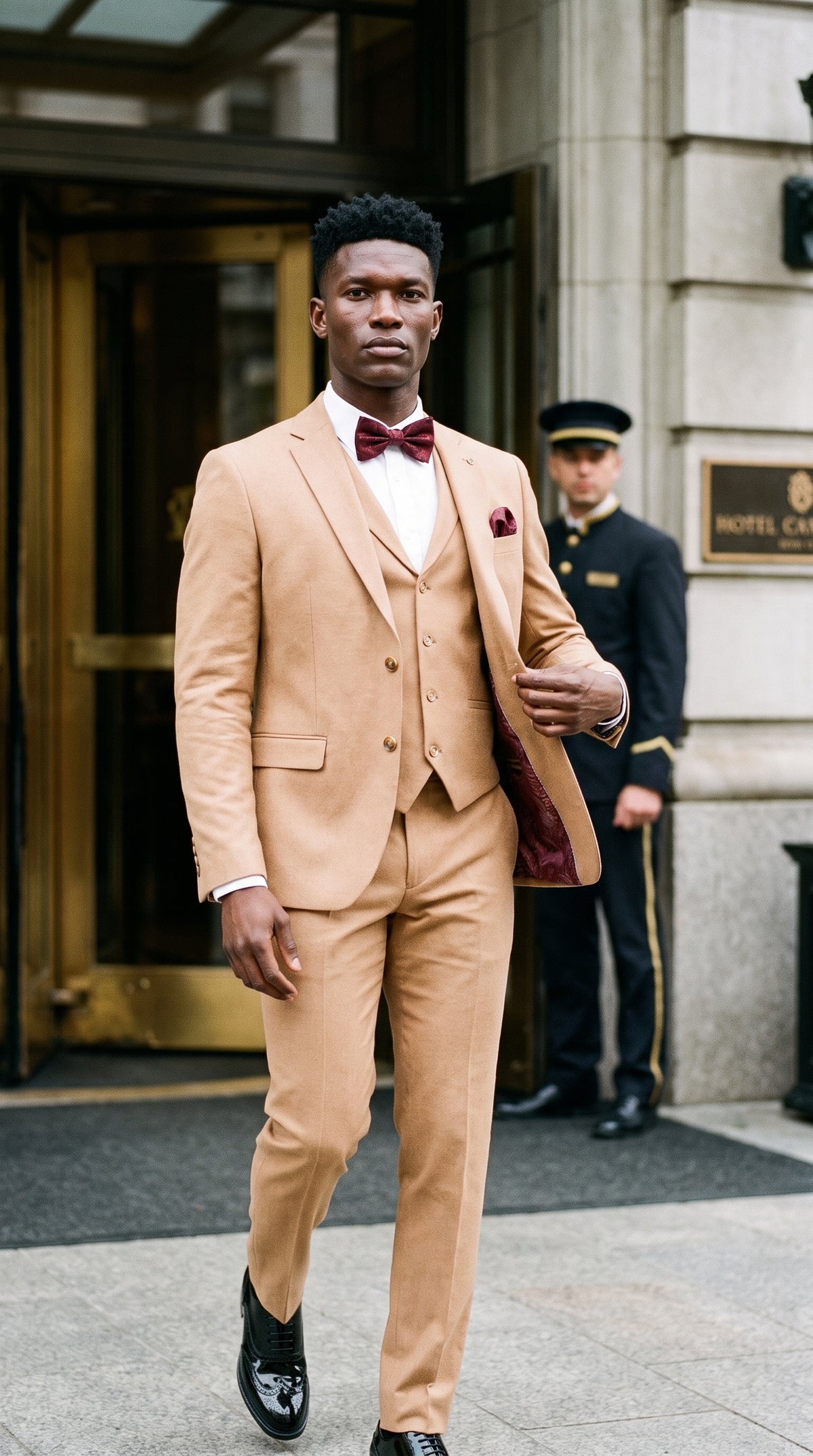 Look #644 styled with TP-23 - Abito da uomo estivo in lino color cammello, 3 pezzi