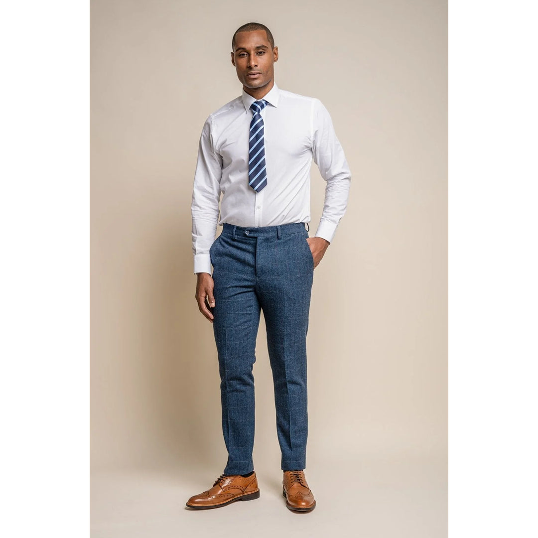 Pantaloni da uomo in tweed a quadri blu - Cavani Carnegi