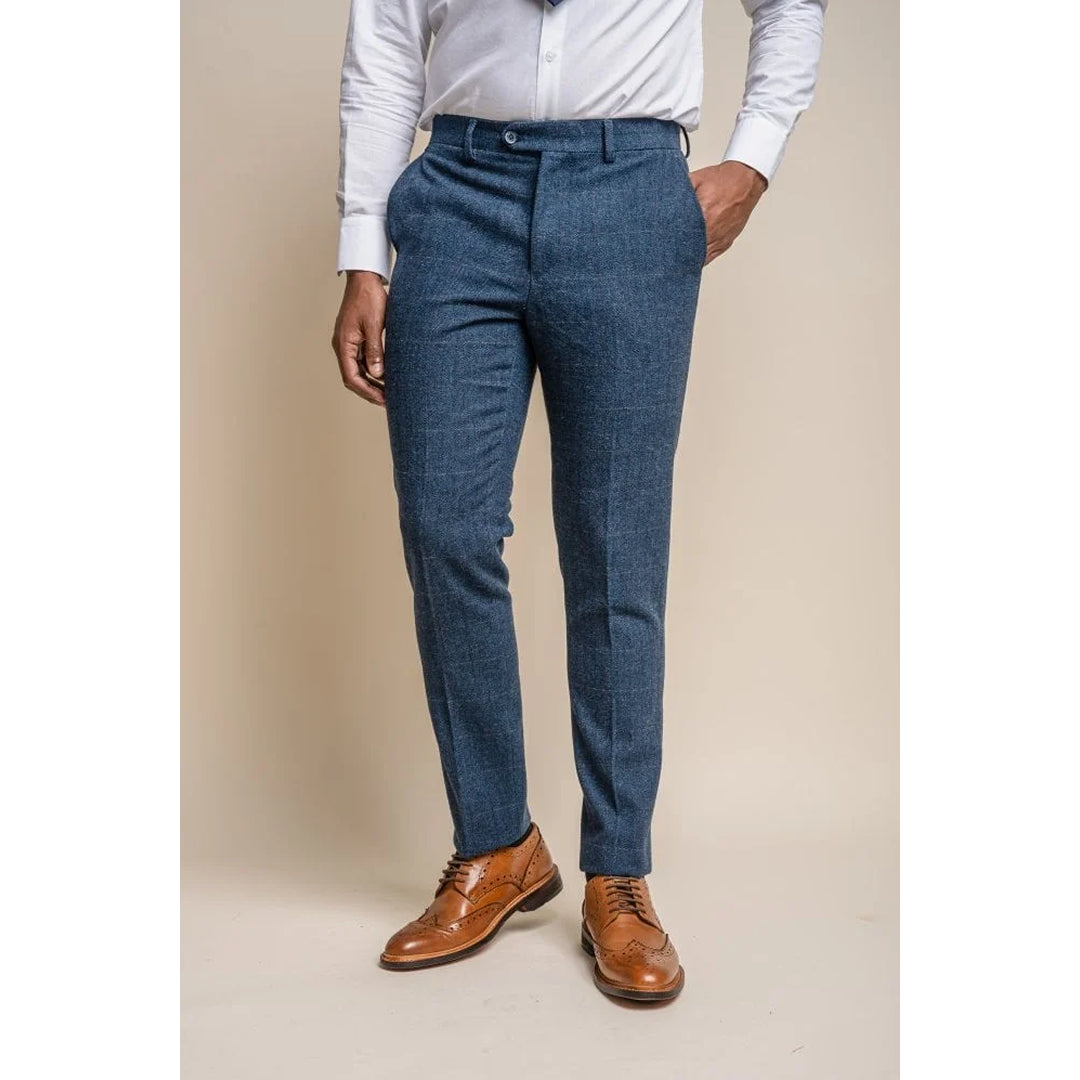 Pantaloni da uomo in tweed a quadri blu - Cavani Carnegi