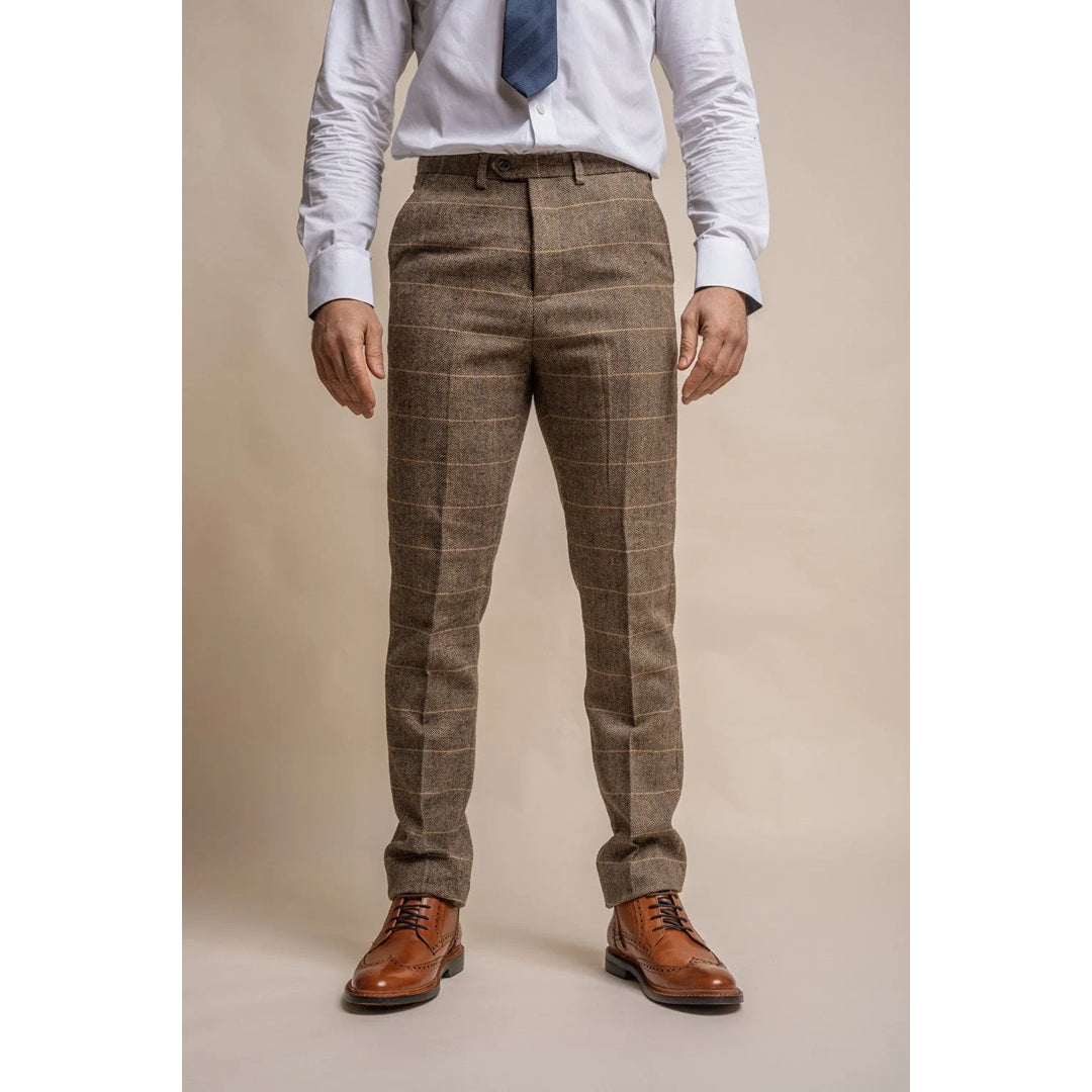Albert - Pantaloni in tweed marrone chiaro da uomo