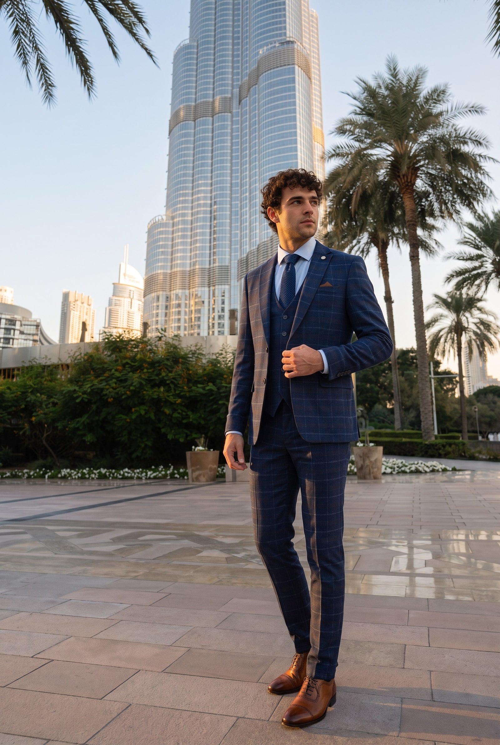Look #978 styled with Abito da uomo a 3 pezzi a quadri blu navy - Paul Andrew Kenneth