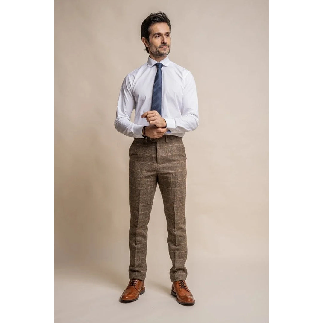 Albert - Pantaloni in tweed marrone chiaro da uomo
