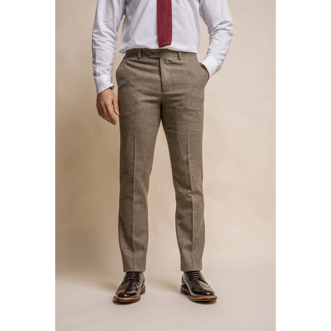 Gaston - Pantaloni da uomo in tweed a quadri color oliva