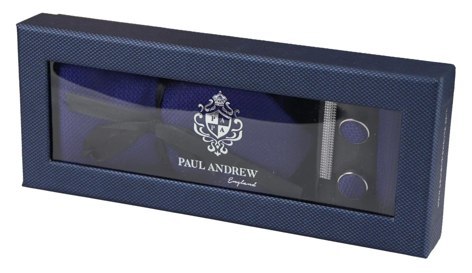 Satin Silk Textured Blue Tie Gift Set Pocket Square Cuff Links Tie Matt Satin