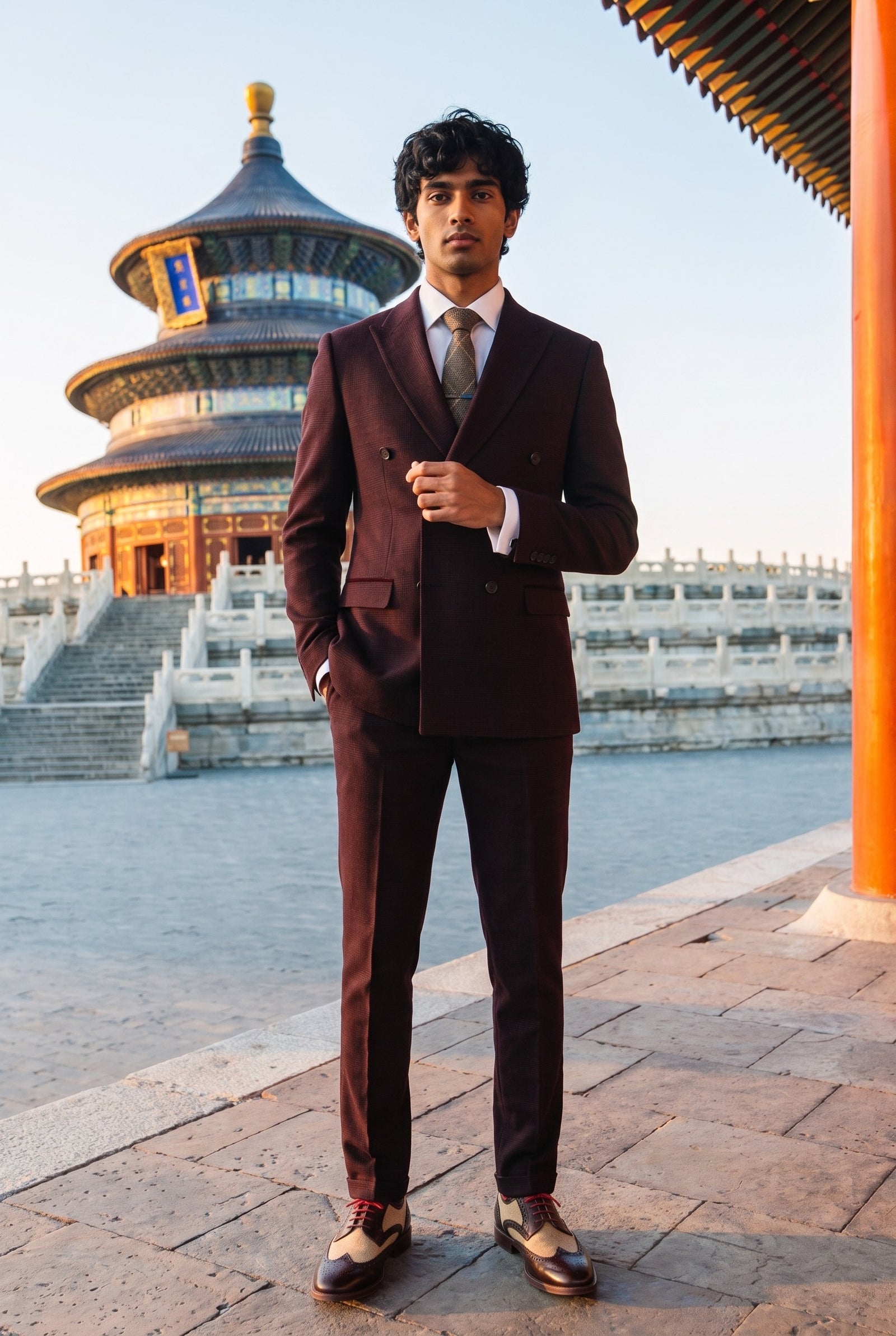 Look #641 styled with Regent - Abito doppiopetto da uomo in 2 pezzi color bordeaux