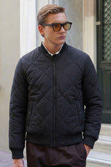 Giacca bomber reversibile da uomo nera e beige, leggera e trapuntata, 2 in 1