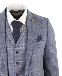 Harry Brown - Men's Grey-Blue Prince of Whales 3 Piece Suit