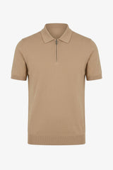 Polo da uomo beige con cerniera sul collo, lavorata a maglia