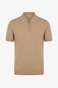 Polo da uomo beige con cerniera sul collo, lavorata a maglia