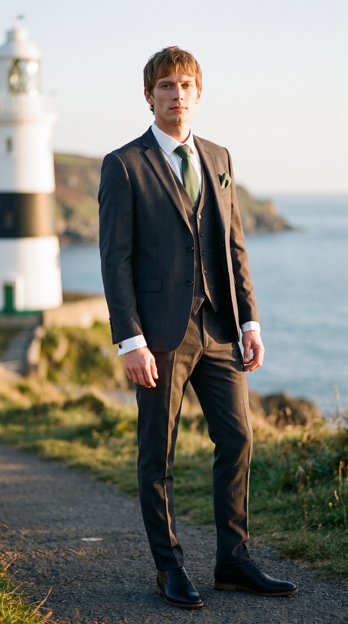 Look #817 styled with Abito da uomo grigio scuro antracite 3 pezzi classico con cuciture matrimonio estate ballo classico