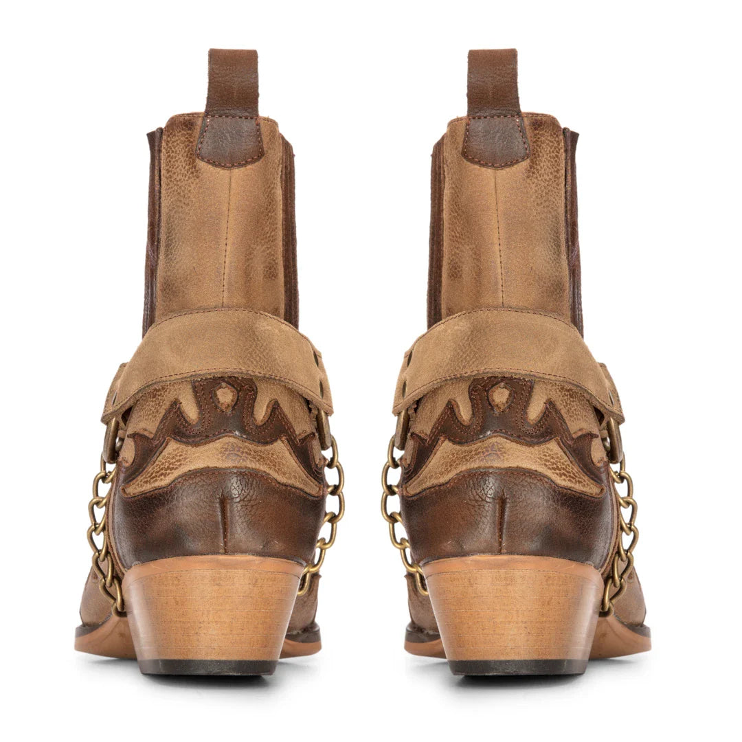 Mens Western Brown Cowboy Boots Vintage Pointed Knight Ankle Country Boot Riding Real Leather