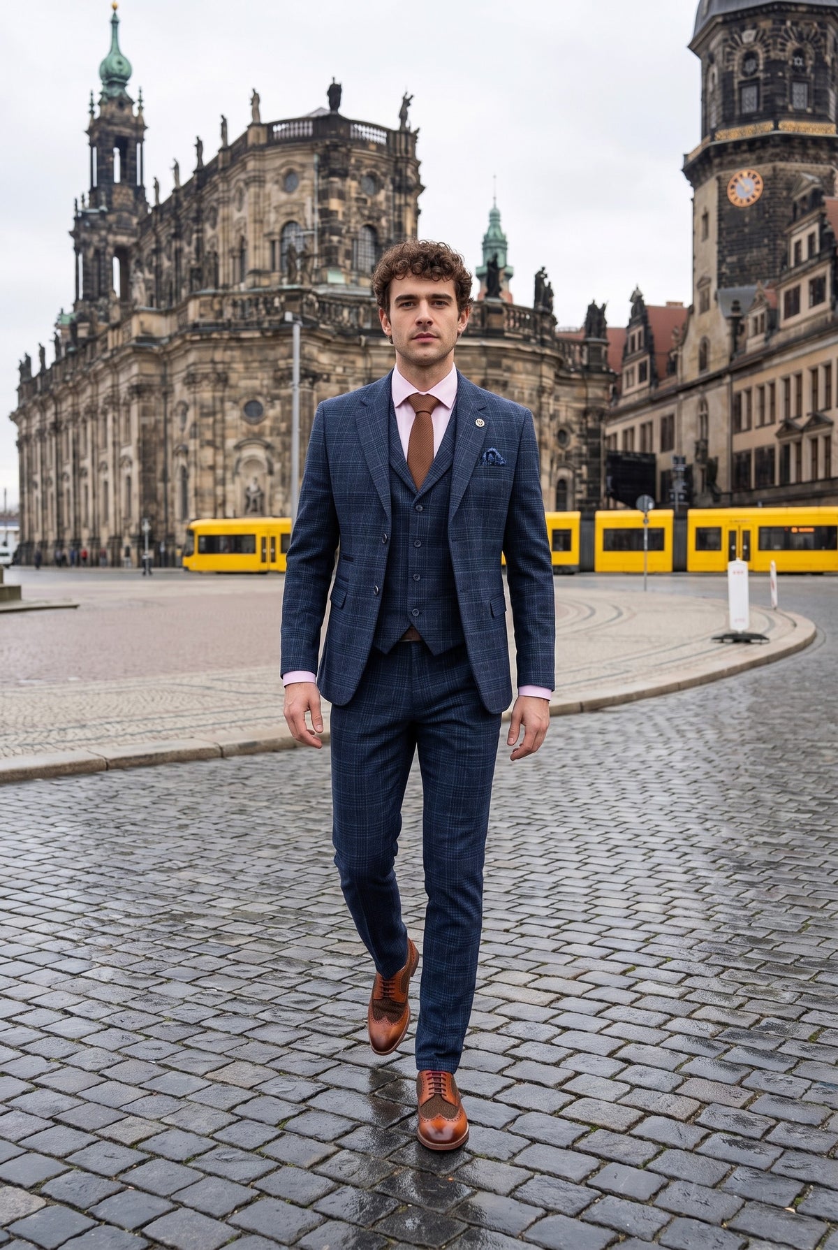 Look #981 styled with Abito da uomo a 3 pezzi con motivo tartan blu