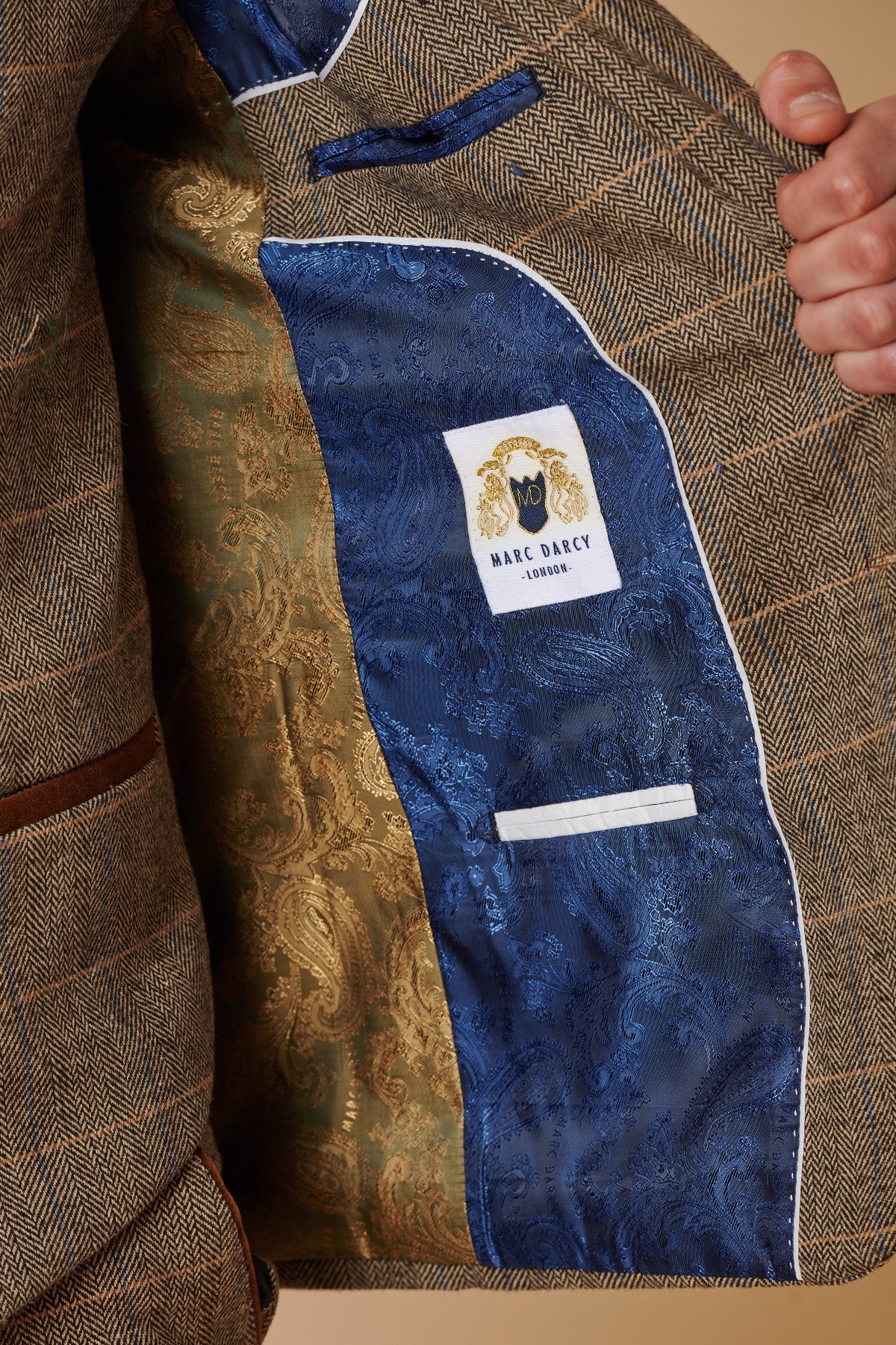 Abito da uomo a 3 pezzi in tweed a spina di pesce marrone chiaro a quadri, vestibilità su misura, classico doppio