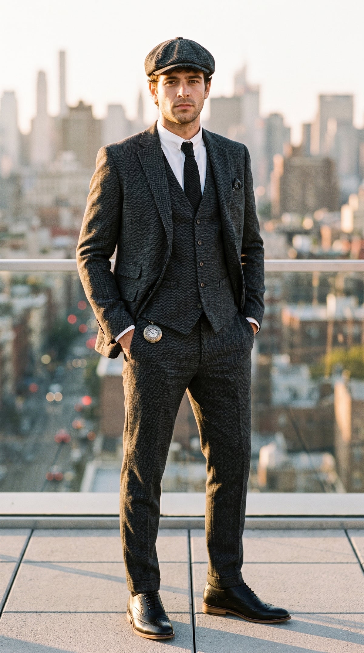 Look #830 styled with Abito da uomo in tweed a spina di pesce grigio antracite, 3 pezzi - STZ11