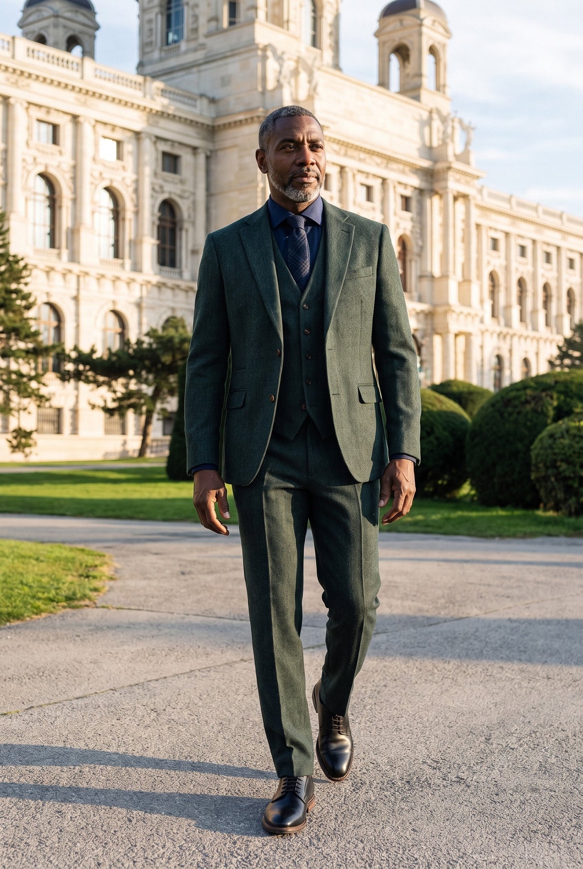 Look #957 styled with Thomas - Abito in tweed misto lana verde oliva 3 pezzi
