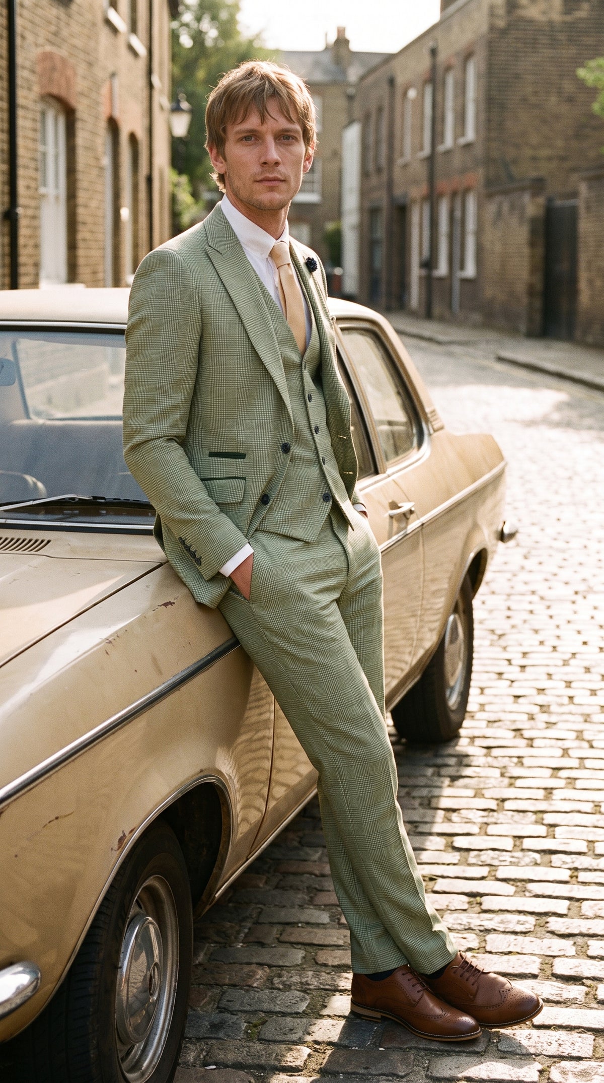 Look #257 styled with Caridi - Abito da uomo a quadri verde salvia 3 pezzi