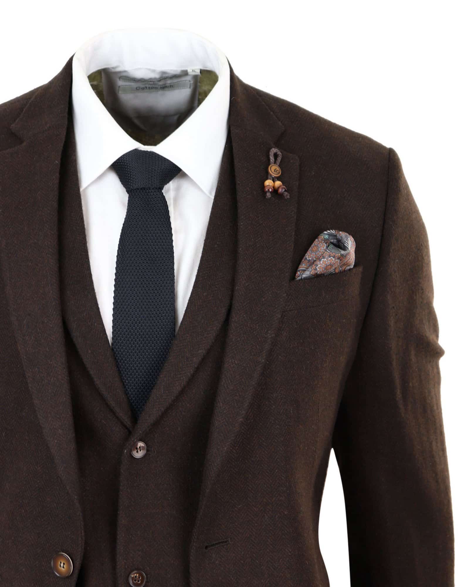 Brown Herringbone Tweed 3 Piece Suit