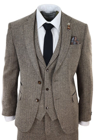 Oak-Brown Herringbone Tweed 3 Piece Suit