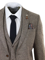 Oak-Brown Herringbone Tweed 3 Piece Suit