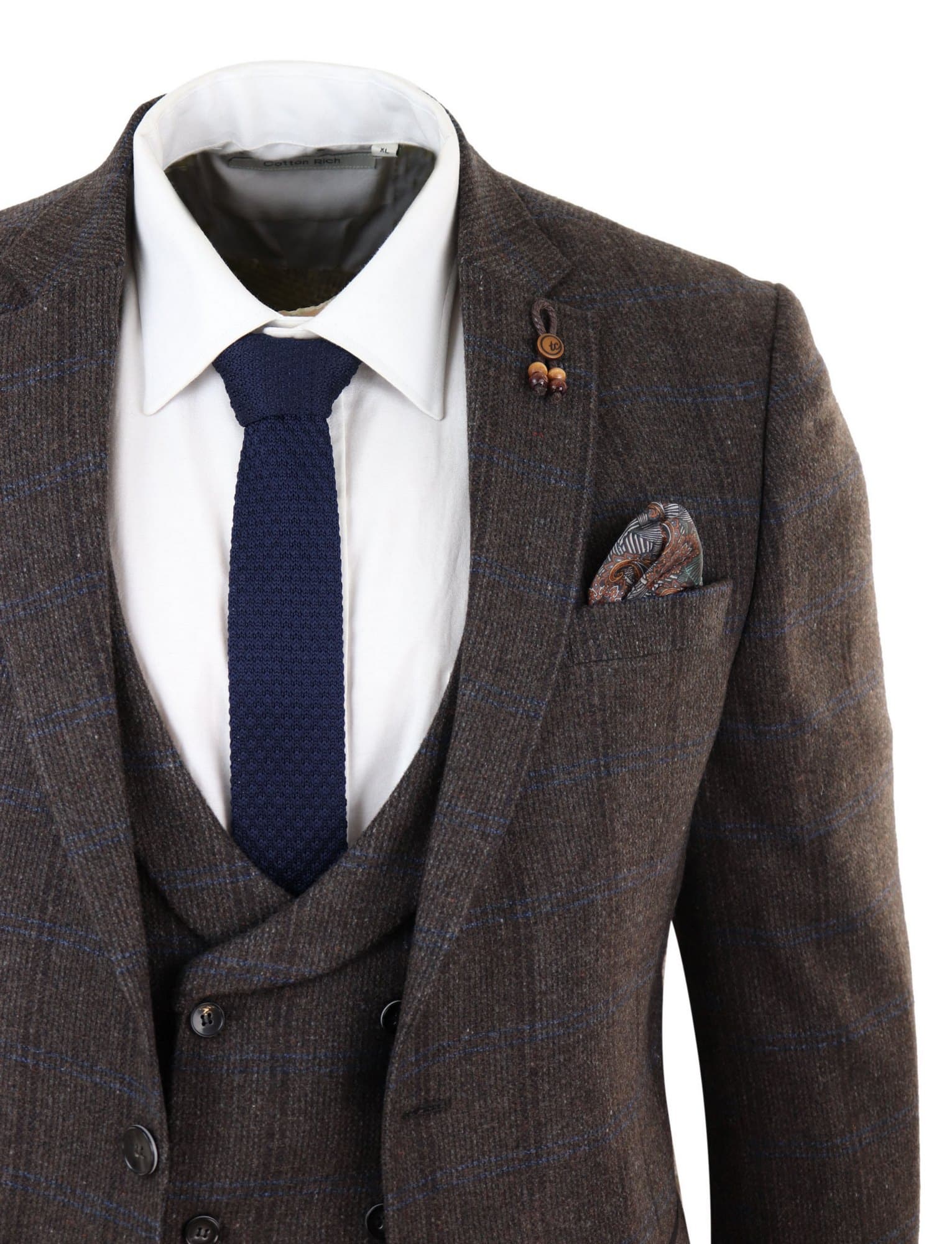 Brown Check 3 Piece Tweed Suit