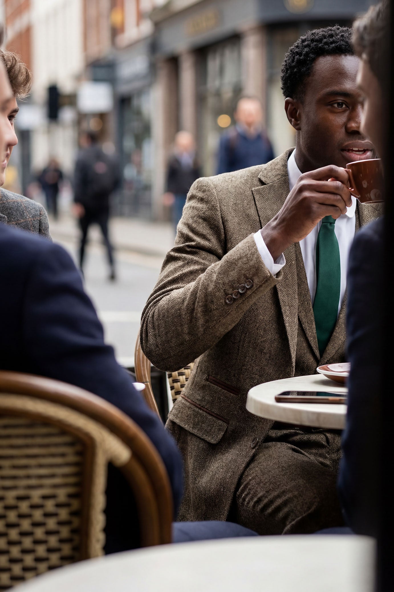 Abito 3 pezzi in tweed a spina di pesce color rovere-marrone