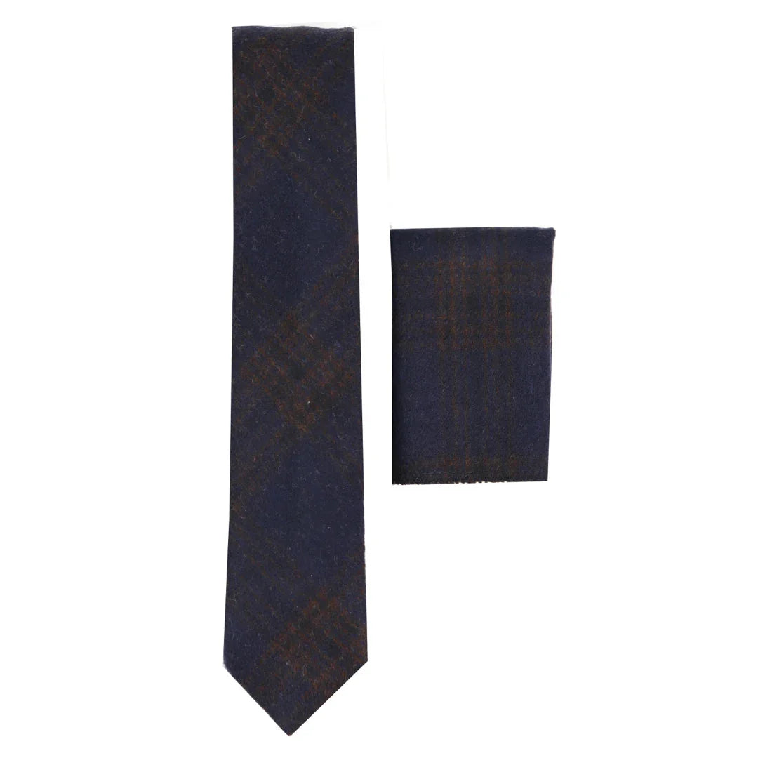281 - Men's Blue Herringbone Tweed Wool Tie & Handkerchief 2"