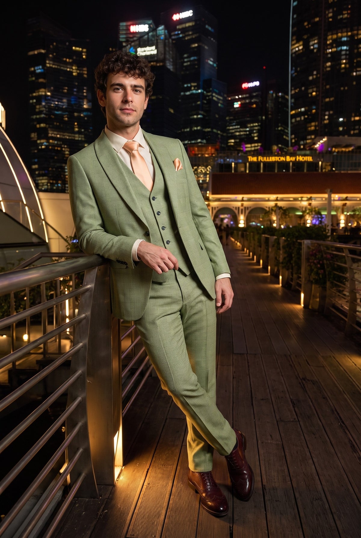 Look #308 styled with Caridi - Abito da uomo a quadri verde salvia 3 pezzi
