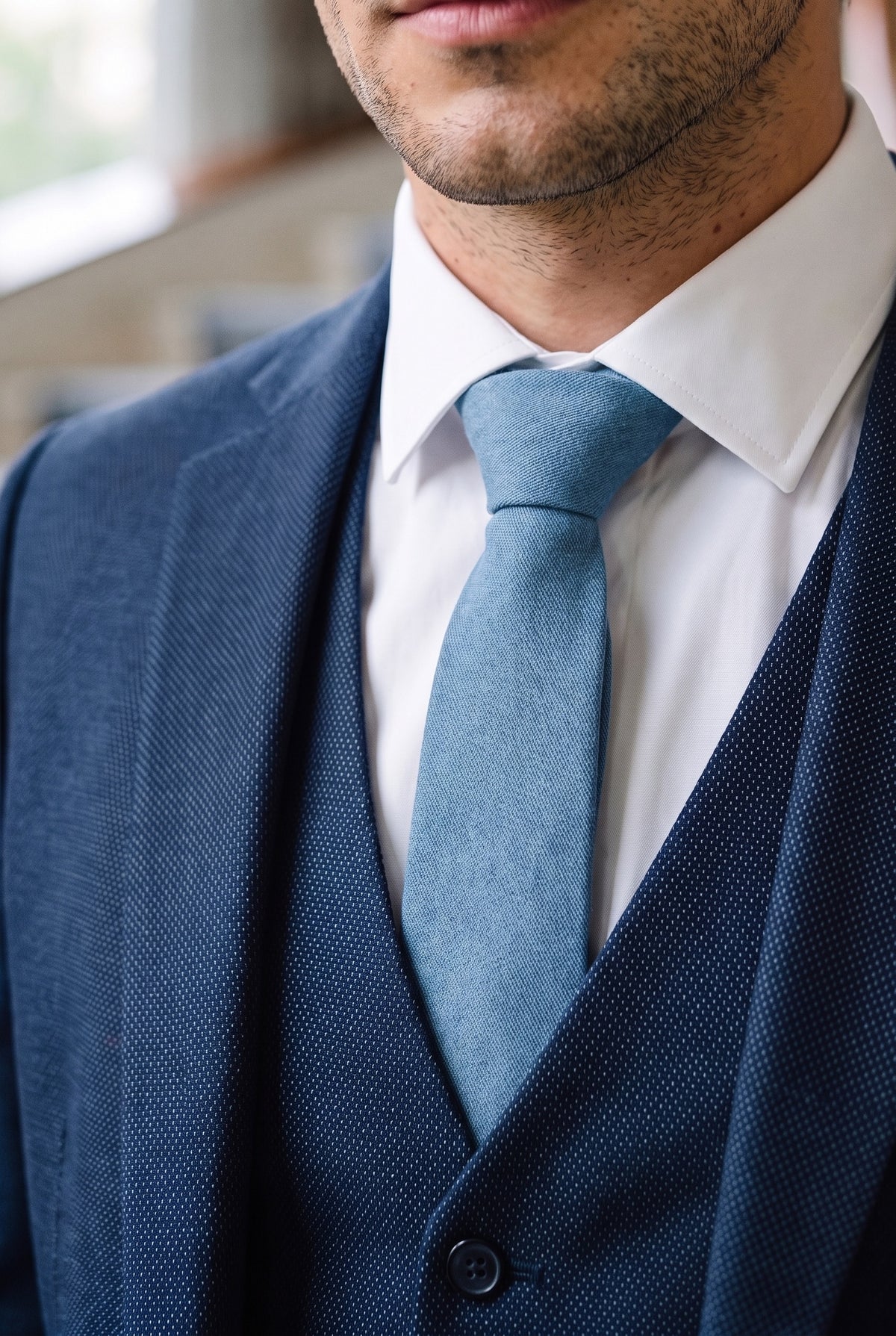 Cravatta da uomo in pelle scamosciata azzurra